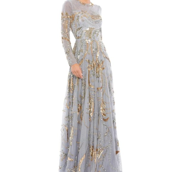 NWT MAC DUGGAL MOTHER OF THE BRIDE EMBELLISHED SEQUIN PLATINUM DRESS 5217‎ - Picture 1 of 15